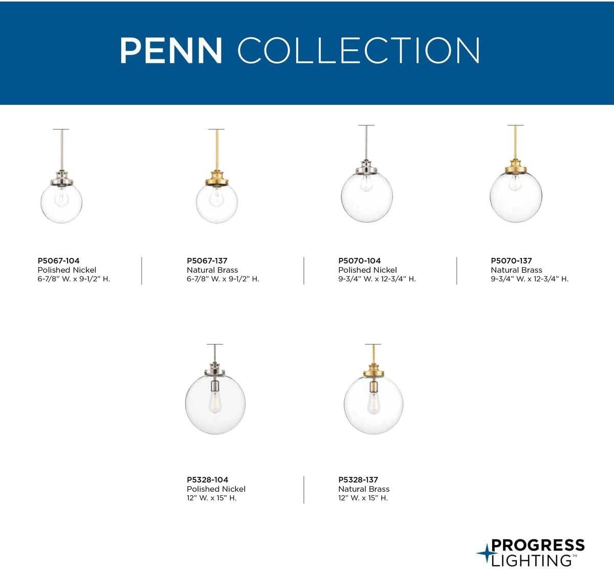 image:imageProgress Lighting 1Light Clear Glass Farmhouse Pendant Light Penn Collection Indoor P5070104 Polished NickelPolished Nickel