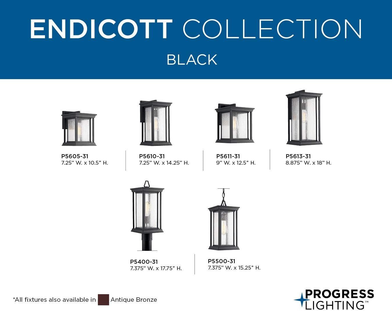 image:imageProgress Lighting 1Light Clear Seeded Glass Craftsman Outdoor Post Lantern Light Endicott Collection Outdoor P540031 Textured BlackBlack