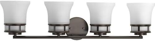 image:imageProgress Lighting 4 Light Bathroom Vanity Light Coastal Style Modern Bath Lighting Fixture with Etched White Glass Shade for Over the Mirror Reversible Mounting Cascadia Collection Antique BronzeAntique Bronze