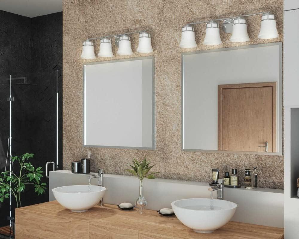 image:imageProgress Lighting 4 Light Bathroom Vanity Light Coastal Style Modern Bath Lighting Fixture with Etched White Glass Shade for Over the Mirror Reversible Mounting Cascadia Collection Antique BronzeAntique Bronze