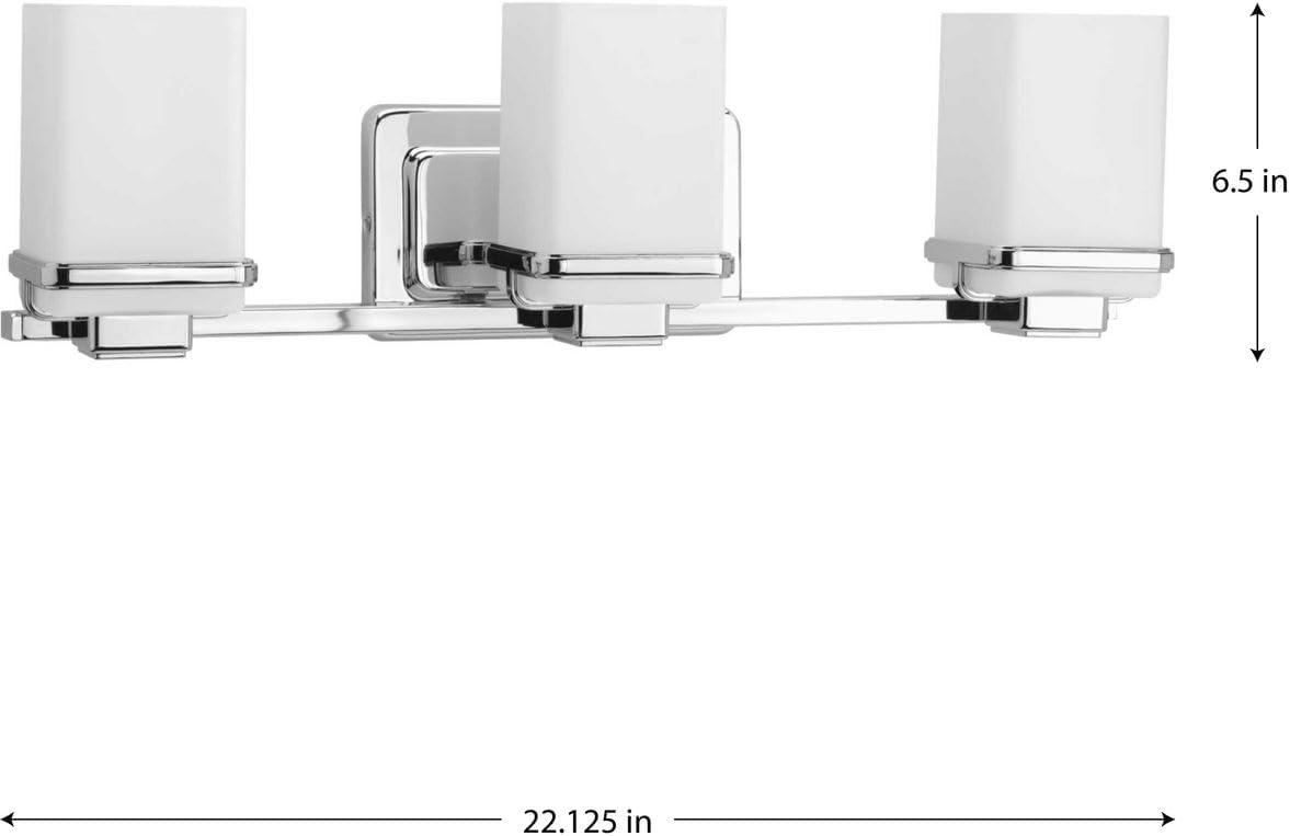 image:imageProgress Lighting 4 Light Bathroom Vanity Light Coastal Style Modern Bath Lighting Fixture with Etched White Glass Shade for Over the Mirror Reversible Mounting Metric Collection Brushed NickelPolished Chrome