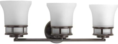 image:imageProgress Lighting 4 Light Bathroom Vanity Light Coastal Style Modern Bath Lighting Fixture with Etched White Glass Shade for Over the Mirror Reversible Mounting Cascadia Collection Antique BronzeAntique Bronze