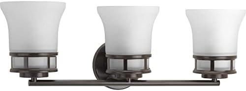 image:imageProgress Lighting 4 Light Bathroom Vanity Light Coastal Style Modern Bath Lighting Fixture with Etched White Glass Shade for Over the Mirror Reversible Mounting Cascadia Collection Antique BronzeAntique Bronze