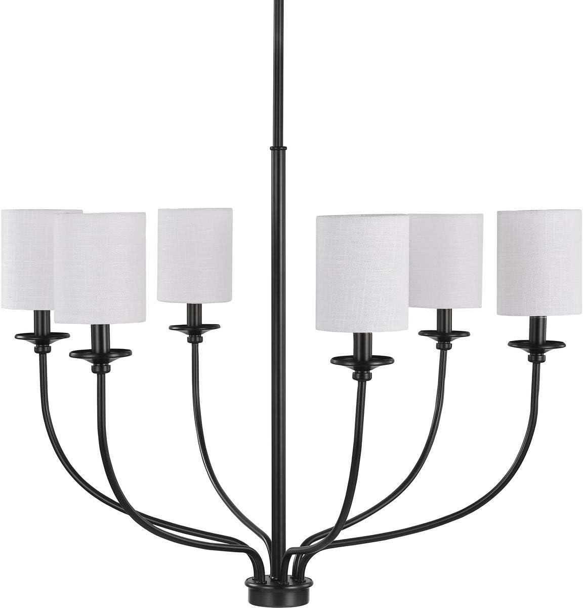 image:imageProgress Lighting Bonita Collection 6Light White Linen Fabric Shade Luxe Chandelier Light Matte Black
