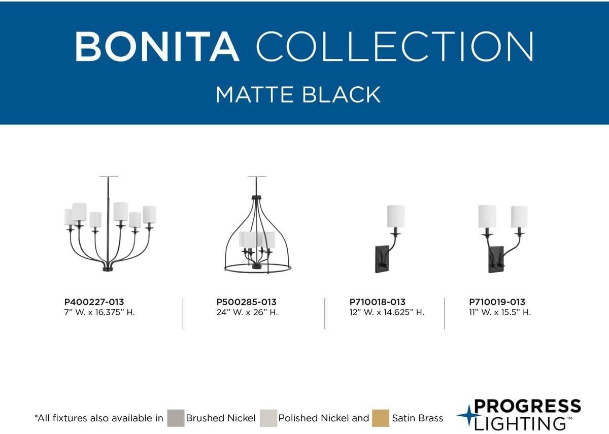 image:imageProgress Lighting Bonita Collection 6Light White Linen Fabric Shade Luxe Chandelier Light Matte Black