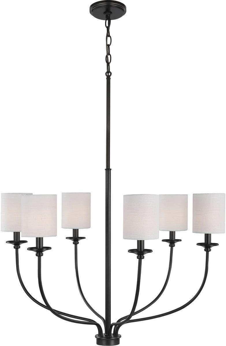 image:imageProgress Lighting Bonita Collection 6Light White Linen Fabric Shade Luxe Chandelier Light Matte Black