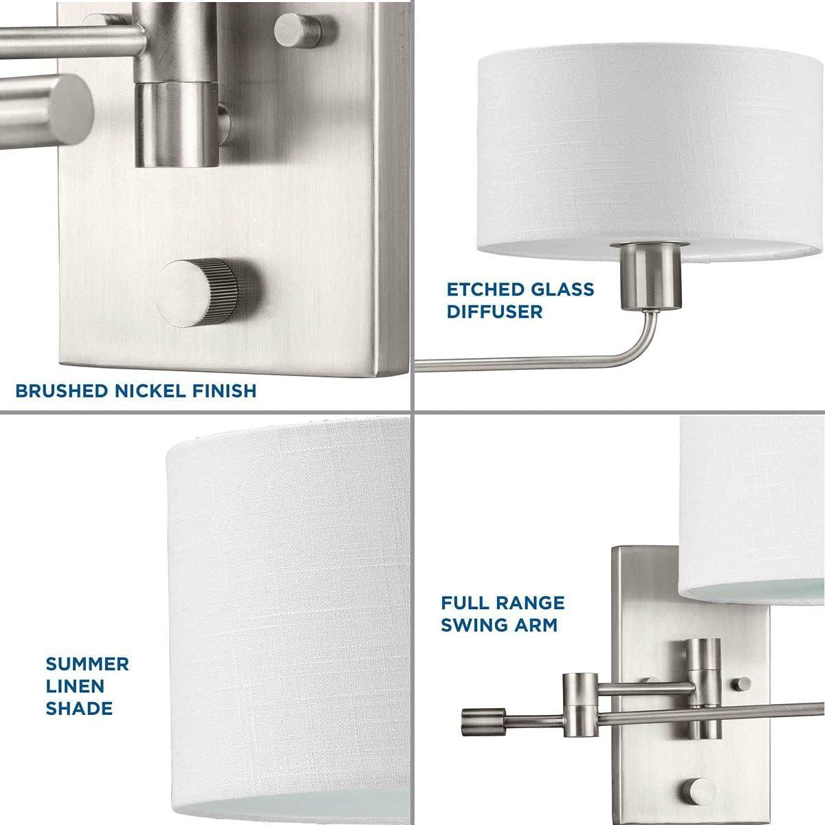 image:imageProgress Lighting Carrick Collection 1Light Summer Linen Shade Transitional Wall Light Brushed NickelNickel