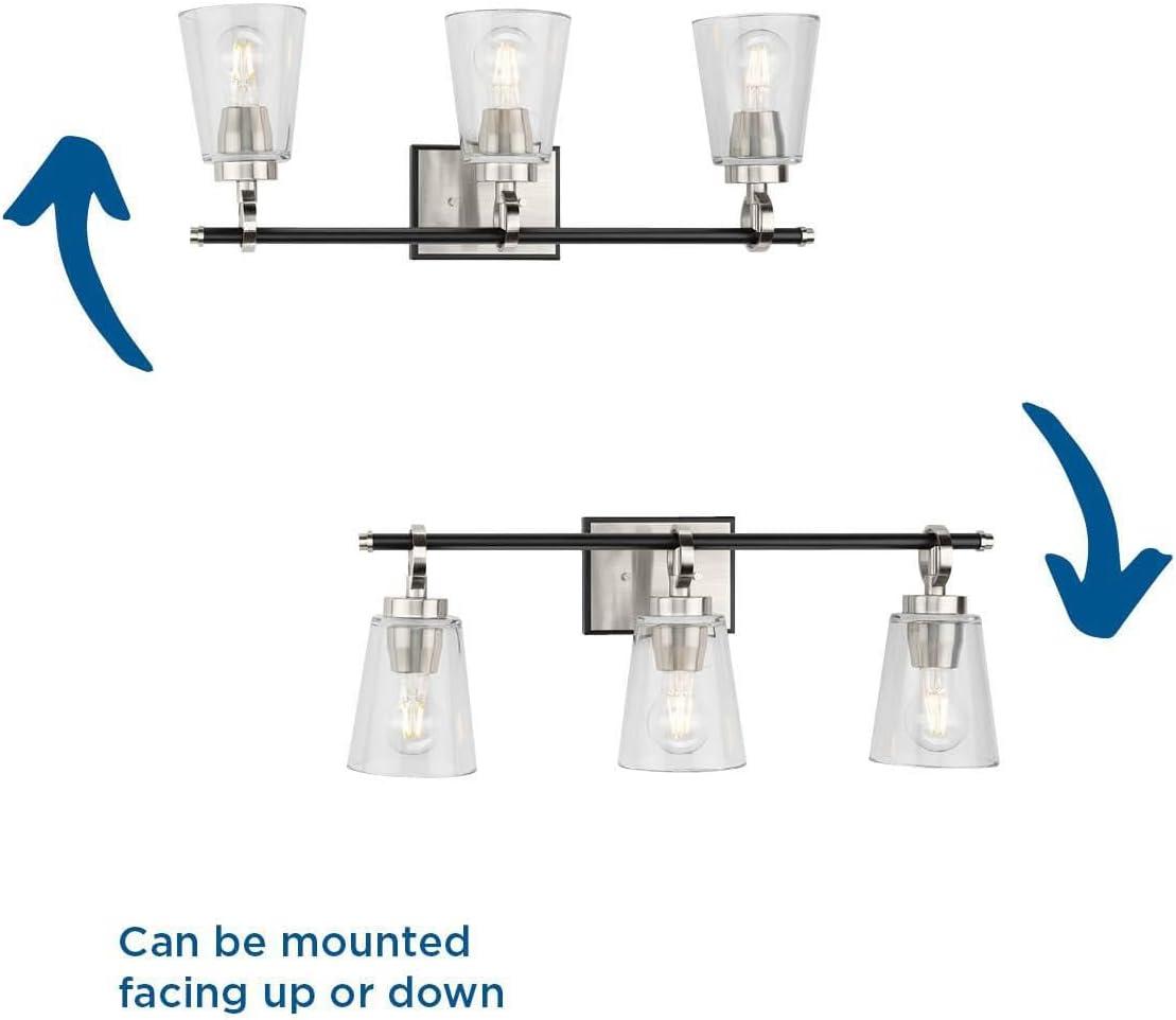 image:imageProgress Lighting Cassell 2412 in 3Light Brushed Nickel and Matte Black Vanity Light with Clear Glass Shades for Bathroom