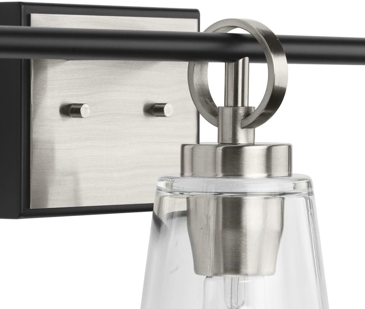 image:imageProgress Lighting Cassell 2412 in 3Light Brushed Nickel and Matte Black Vanity Light with Clear Glass Shades for Bathroom