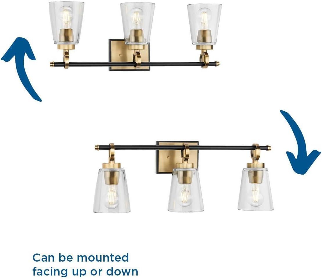 image:imageProgress Lighting Cassell 2412 in 3Light Vintage Brass and Matte Black Vanity Light with Clear Glass Shades for Bathroom