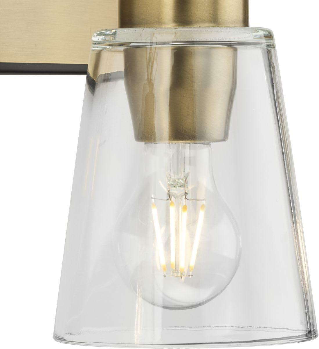 image:imageProgress Lighting Cassell 2412 in 3Light Vintage Brass and Matte Black Vanity Light with Clear Glass Shades for Bathroom