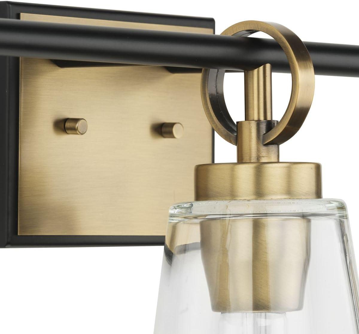image:imageProgress Lighting Cassell 2412 in 3Light Vintage Brass and Matte Black Vanity Light with Clear Glass Shades for Bathroom