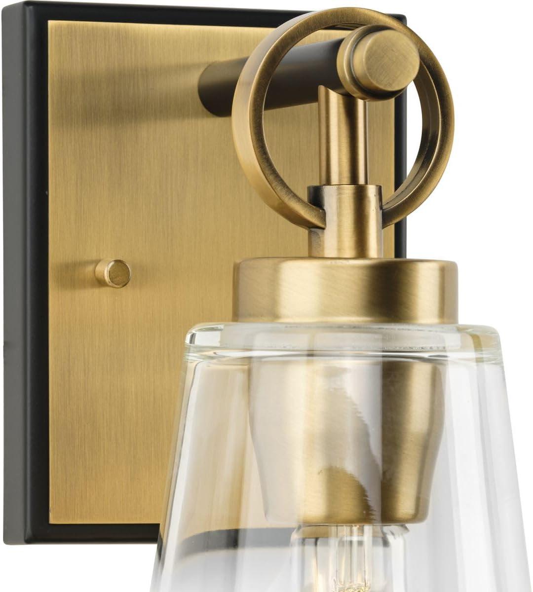 image:imageProgress Lighting Cassell 475 in 1Light Vintage Brass and Matte Black Vanity Light with Clear Glass Shade for Bathroom
