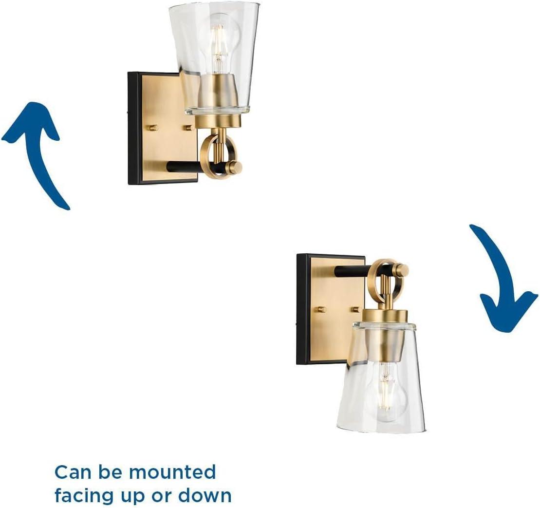 image:imageProgress Lighting Cassell 475 in 1Light Vintage Brass and Matte Black Vanity Light with Clear Glass Shade for Bathroom