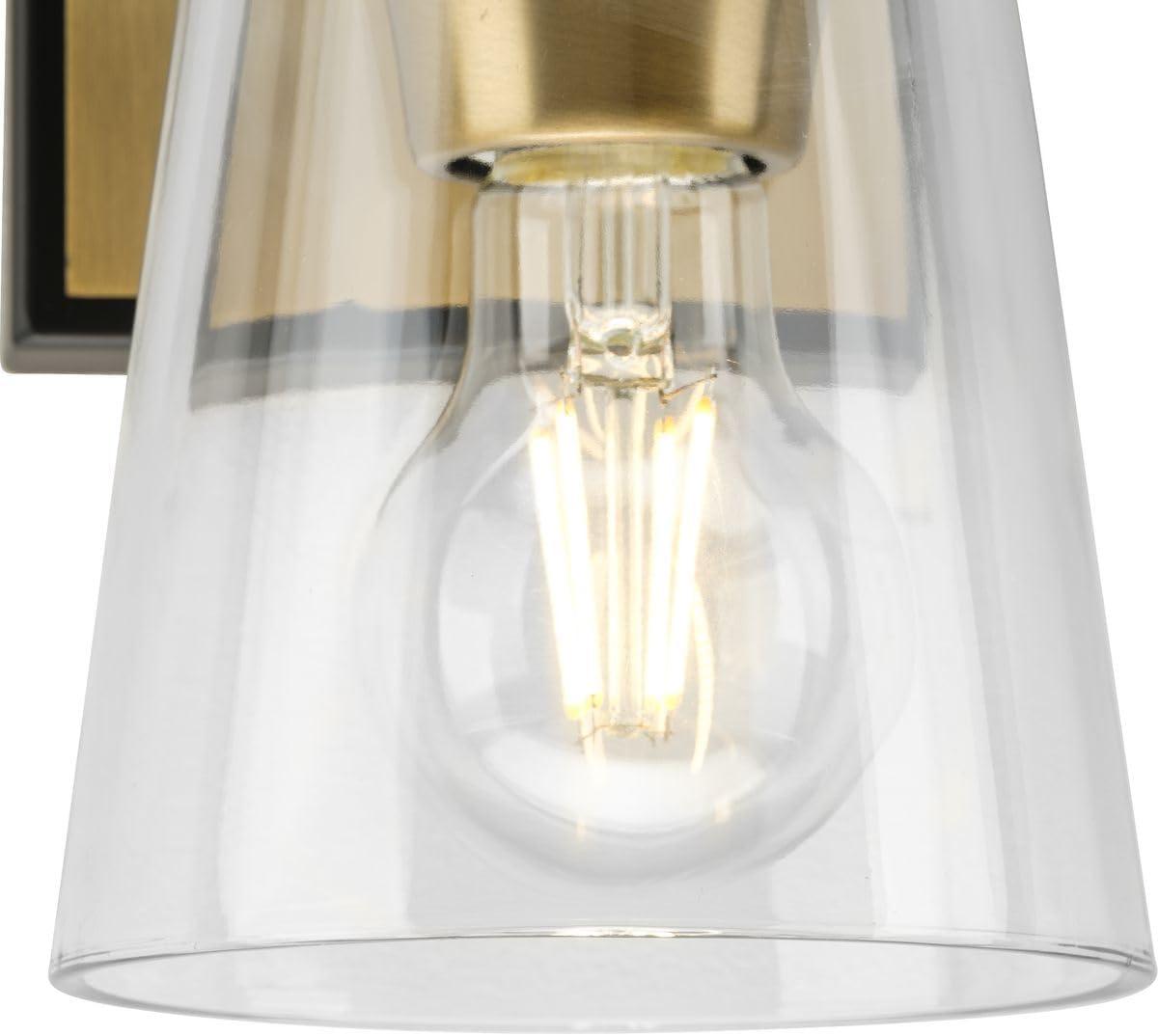 image:imageProgress Lighting Cassell 475 in 1Light Vintage Brass and Matte Black Vanity Light with Clear Glass Shade for Bathroom