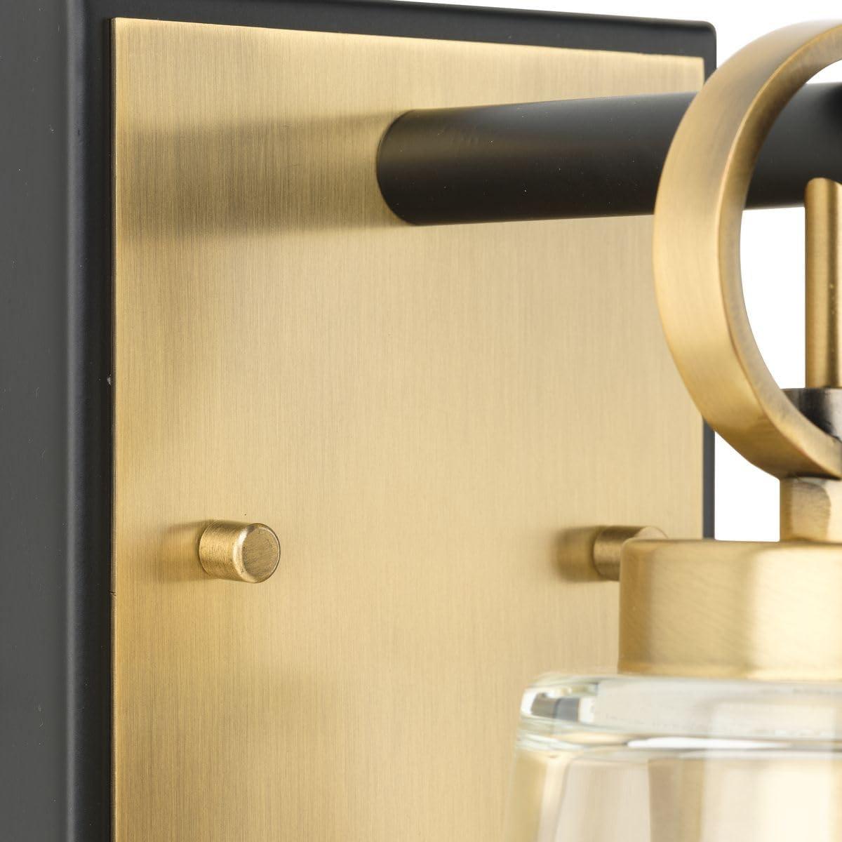 image:imageProgress Lighting Cassell 475 in 1Light Vintage Brass and Matte Black Vanity Light with Clear Glass Shade for Bathroom