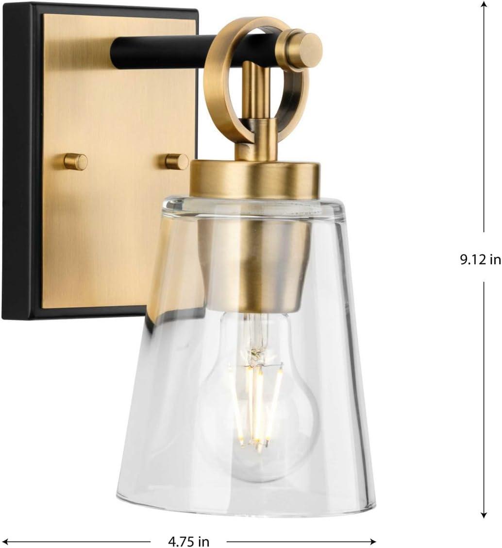 image:imageProgress Lighting Cassell 475 in 1Light Vintage Brass and Matte Black Vanity Light with Clear Glass Shade for Bathroom