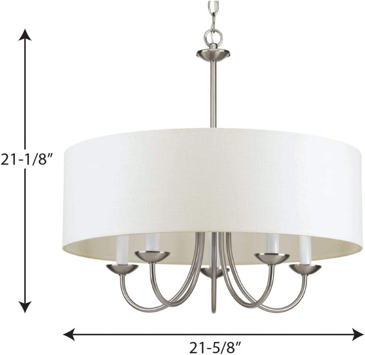 image:imageProgress Lighting Drum Shade Collection FiveLight Chandelier Farmhouse Style Hanging Ceiling Light Fixture for Dining Rooms Foyers White Textured Linen Shade Brushed NickelBrushed Nickel