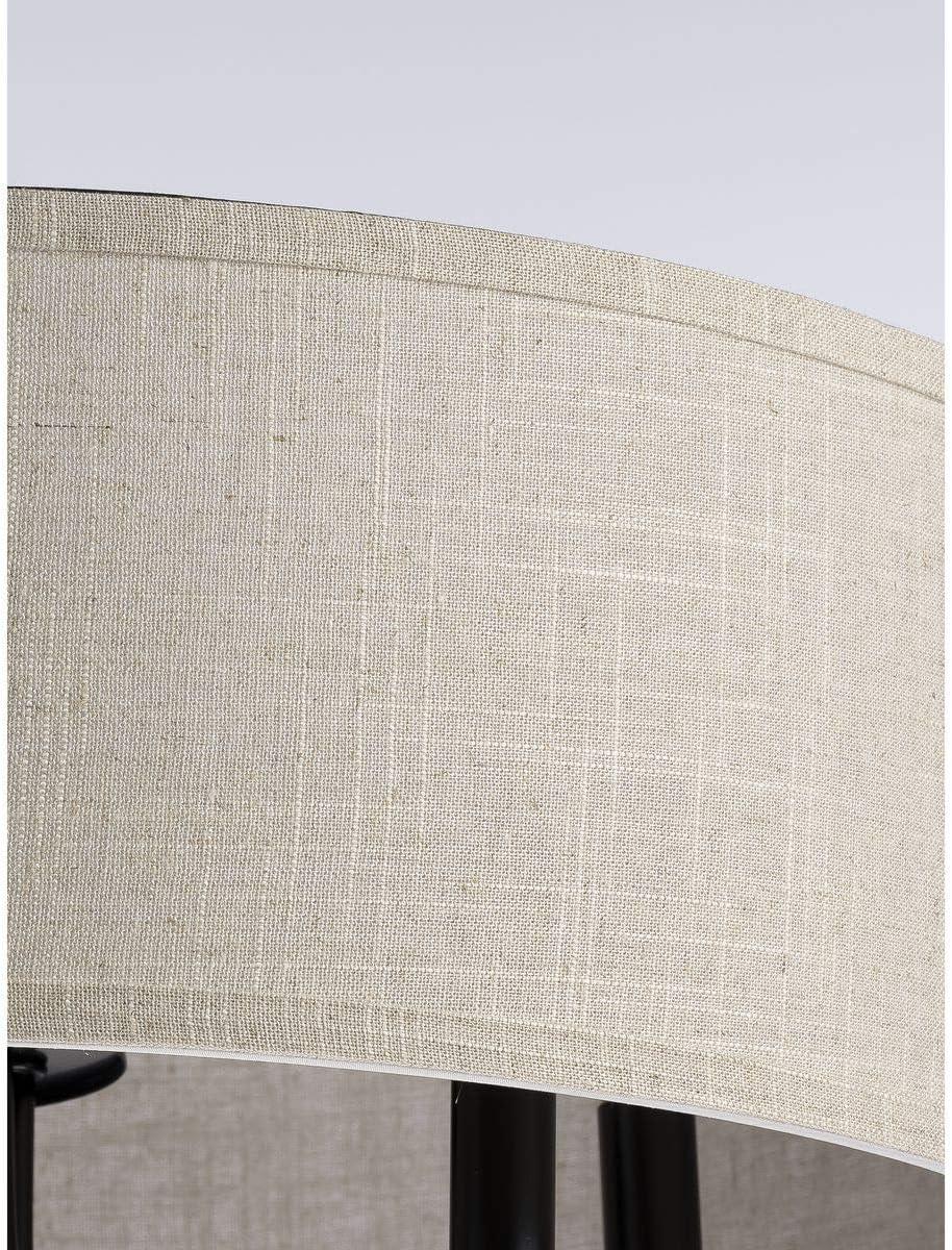 image:imageProgress Lighting Drum Shade Collection FiveLight Chandelier Farmhouse Style Hanging Ceiling Light Fixture for Dining Rooms Foyers White Textured Linen Shade Brushed NickelBlack