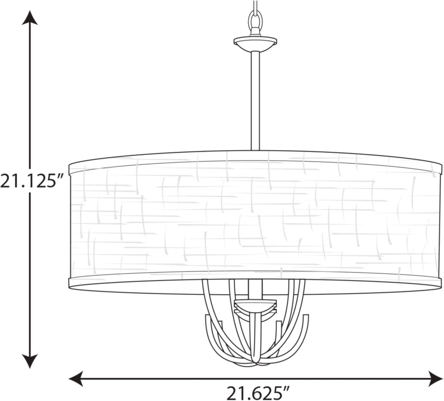 image:imageProgress Lighting Drum Shade Collection FiveLight Chandelier Farmhouse Style Hanging Ceiling Light Fixture for Dining Rooms Foyers White Textured Linen Shade Brushed NickelBlack