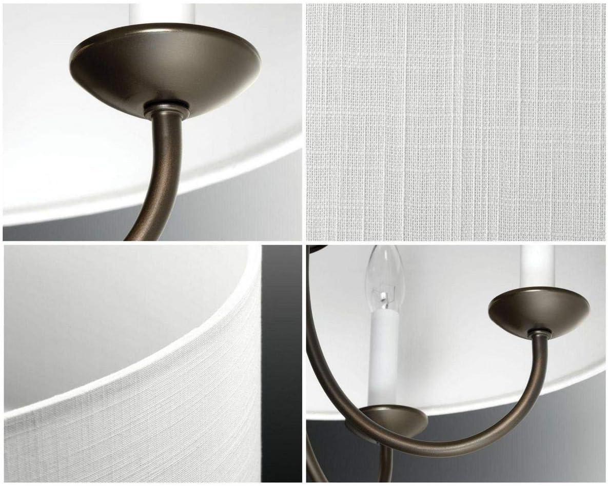 image:imageProgress Lighting Drum Shade Collection FiveLight Chandelier Farmhouse Style Hanging Ceiling Light Fixture for Dining Rooms Foyers White Textured Linen Shade Brushed NickelAntique Bronze