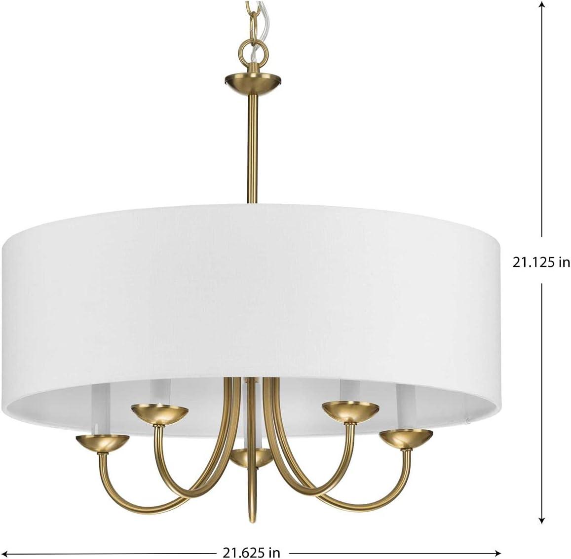 image:imageProgress Lighting Drum Shade Collection FiveLight Chandelier Farmhouse Style Hanging Ceiling Light Fixture for Dining Rooms Foyers White Textured Linen Shade Brushed NickelAntique Bronze