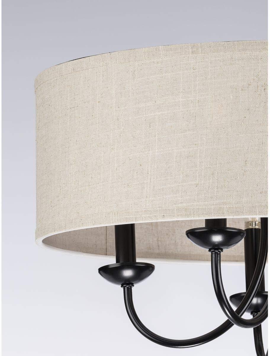 image:imageProgress Lighting Drum Shade Collection FiveLight Chandelier Farmhouse Style Hanging Ceiling Light Fixture for Dining Rooms Foyers White Textured Linen Shade Brushed NickelBlack