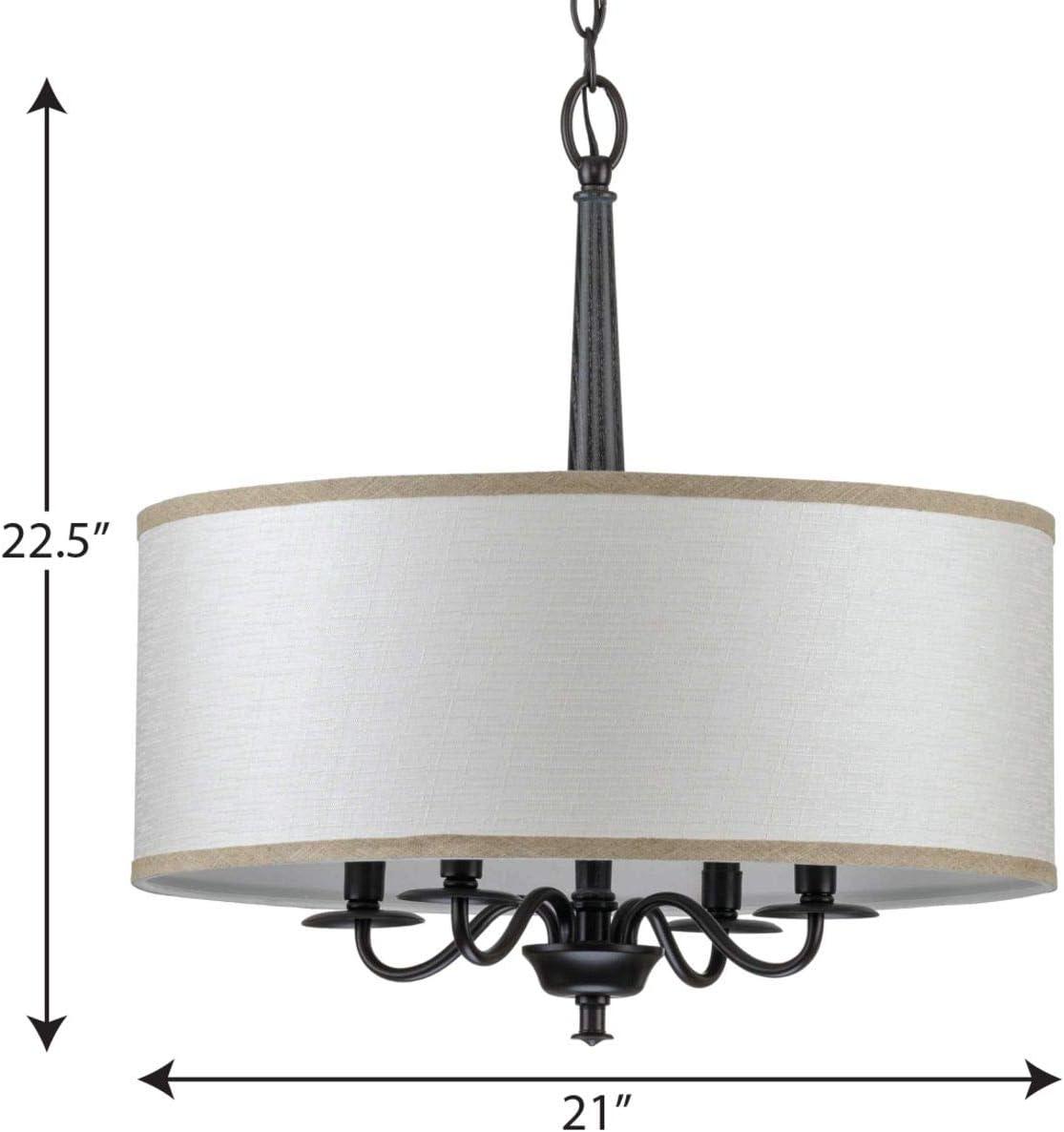 image:imageProgress Lighting Durrell Collection 4Light Sailcloth Linen Fabric Shade Coastal Chandelier Light Matte BlackBlack