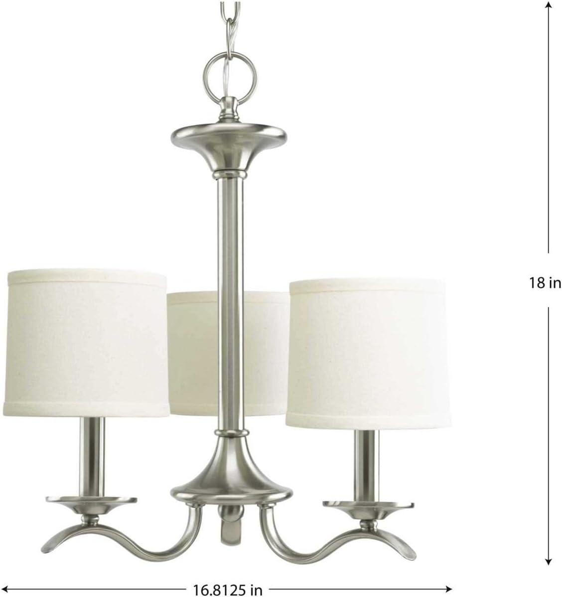 image:imageProgress Lighting Inspire Collection 3Light OffWhite Linen Shade Traditional Chandelier Light Brushed NickelBrushed Nickel