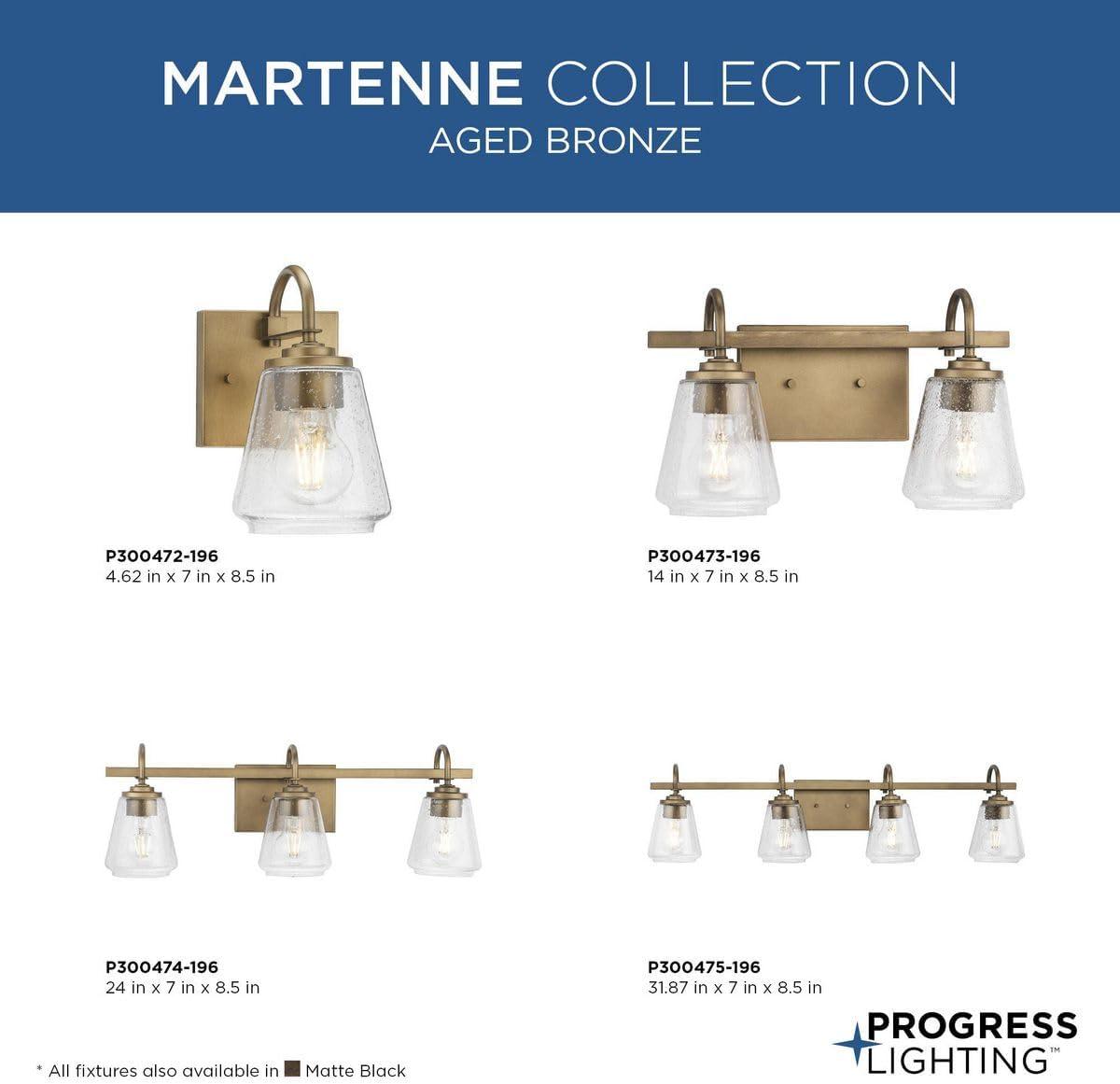 image:imageProgress Lighting Martenne 462 in OneLight Aged Bronze Vanity Light with Seeded Glass Shade