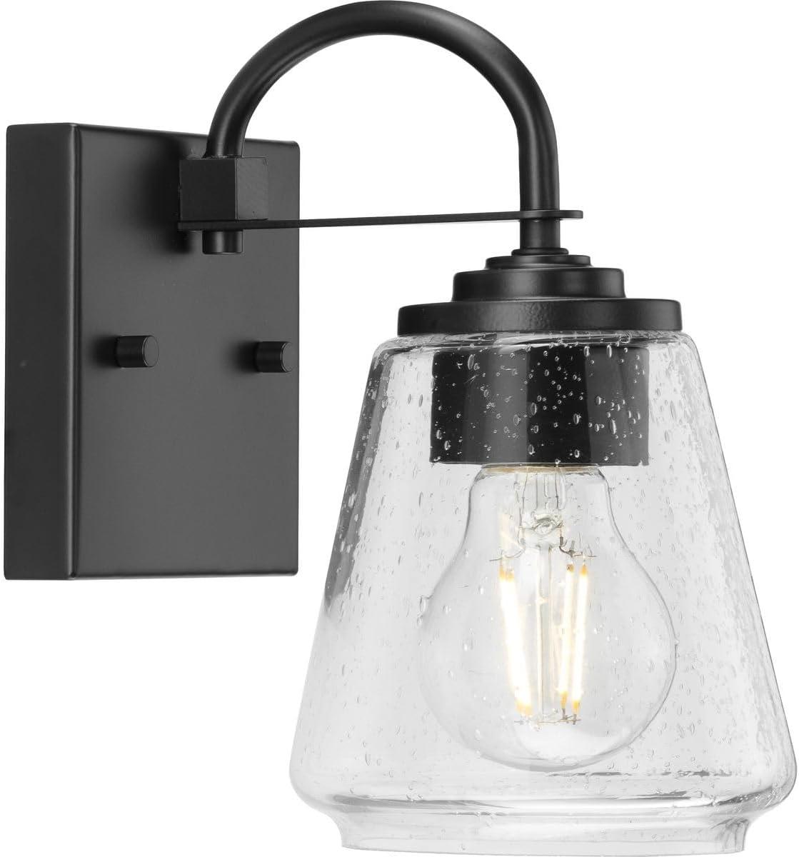 image:imageProgress Lighting Martenne 462 in OneLight Matte Black Vanity Light with Seeded Glass Shade