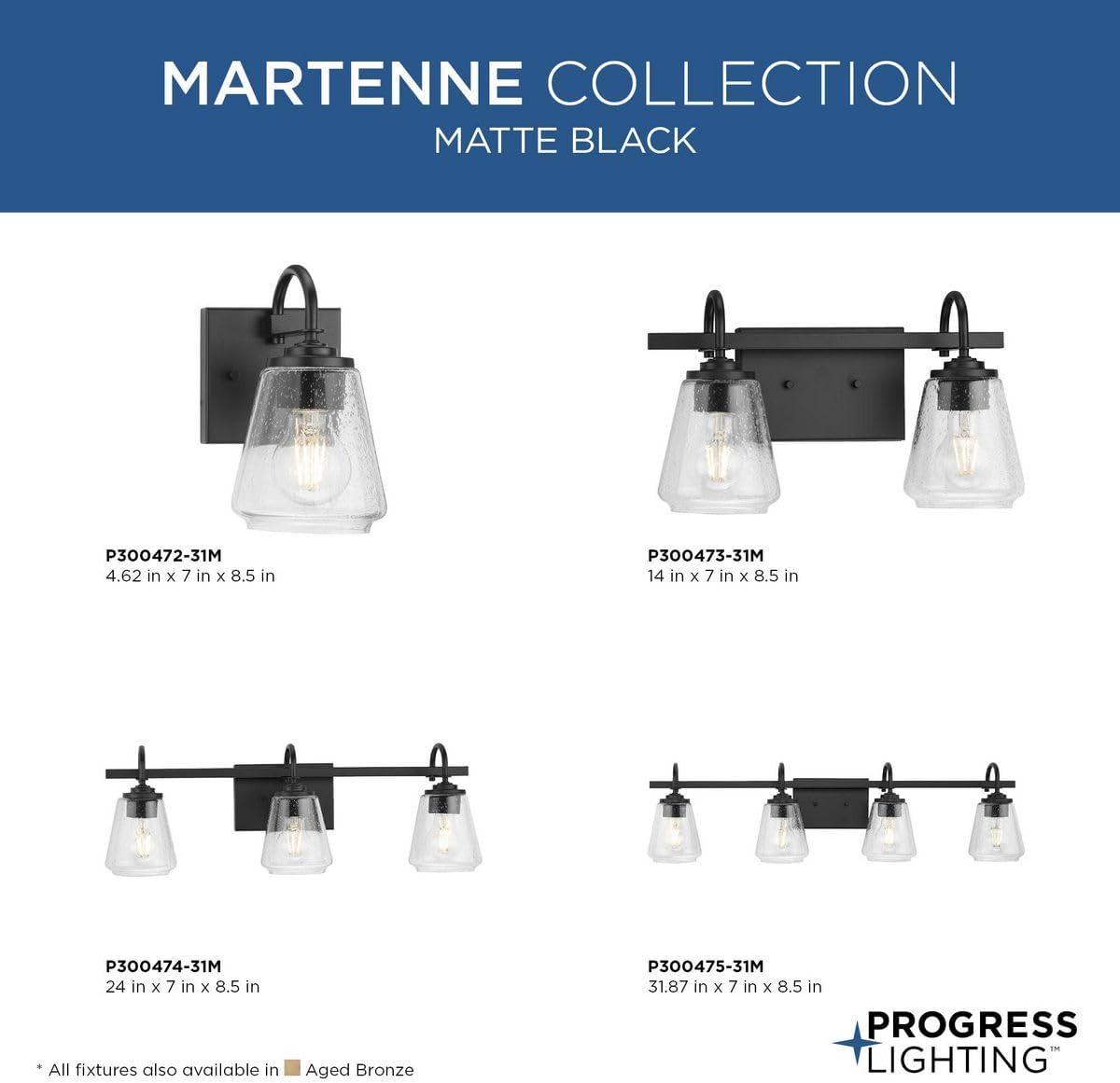 image:imageProgress Lighting Martenne 462 in OneLight Matte Black Vanity Light with Seeded Glass Shade