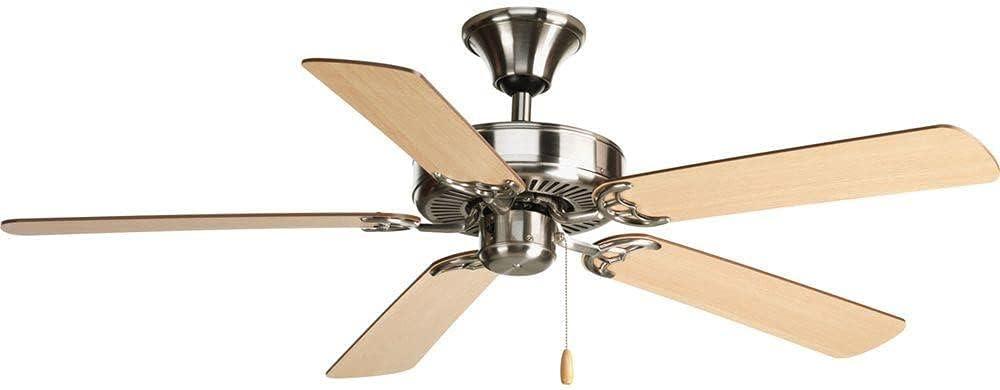 image:imageProgress Lighting P250120 52Inch Fan with 5 Blades and 3Speed Reversible Motor with Reversible Medium Cherry or Classic Walnut Blades Antique BronzeBrushed Nickel