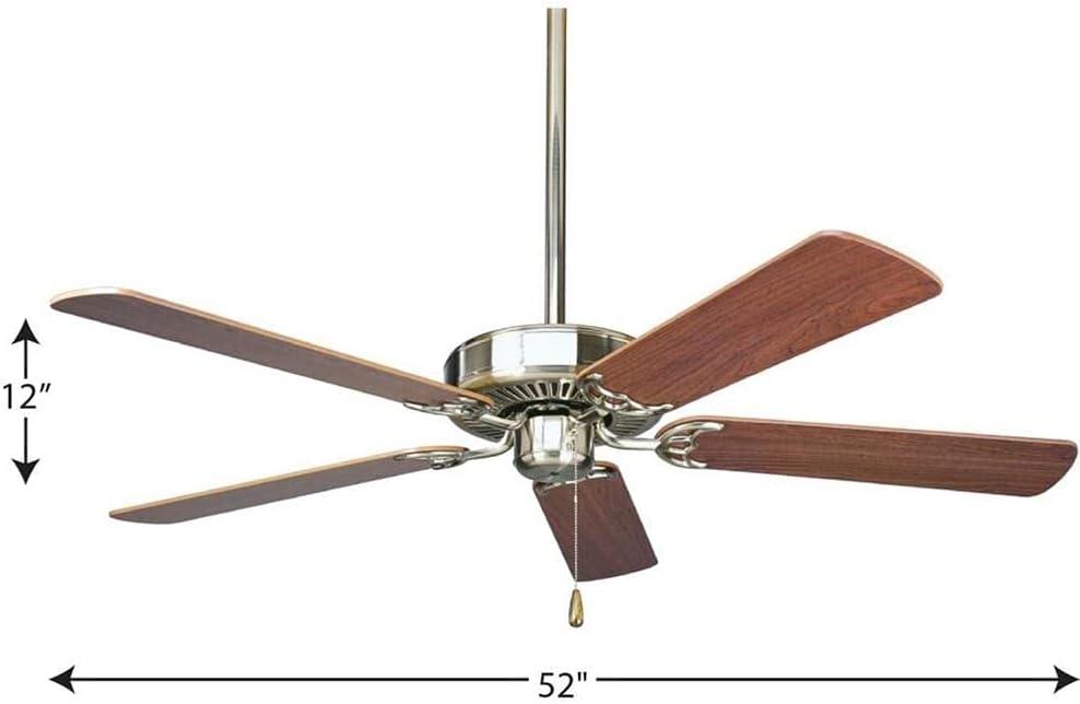 image:imageProgress Lighting P250120 52Inch Fan with 5 Blades and 3Speed Reversible Motor with Reversible Medium Cherry or Classic Walnut Blades Antique BronzeBrushed Nickel