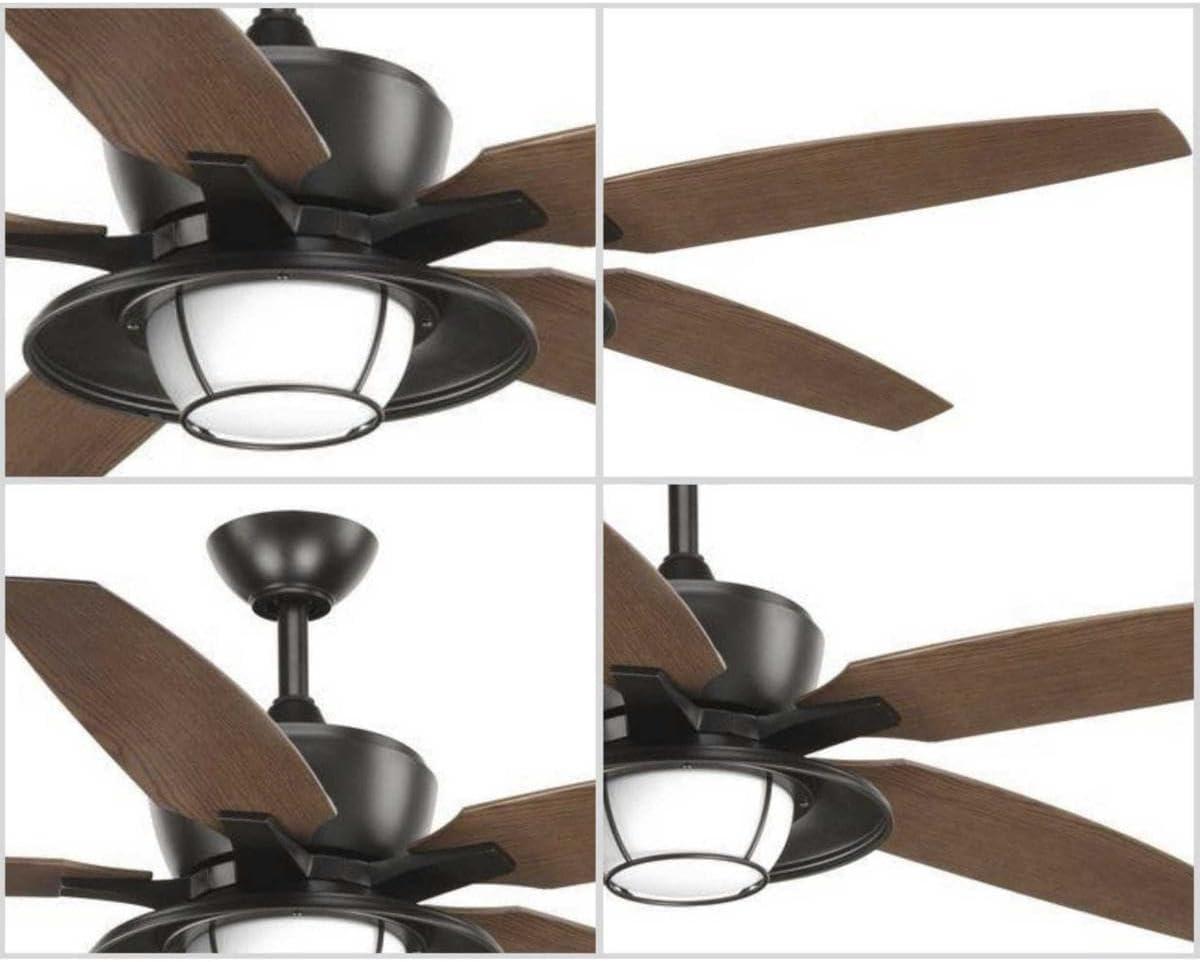 image:imageProgress Lighting P25648030K Protruding Mount 5 Toasted Oak Blades Ceiling fan with 18 watts light Forged BlackAntique Bronze