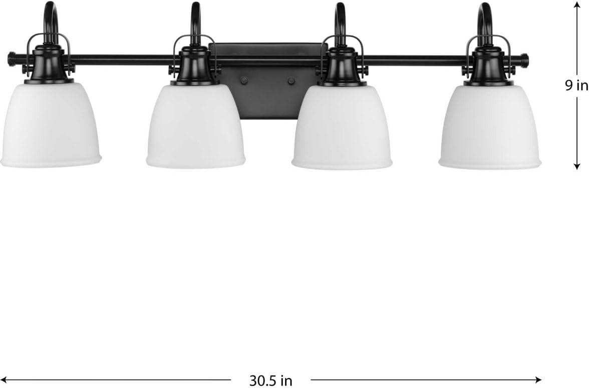 image:imageProgress Lighting P30042931M Preston 305 in FourLight Matte Black Vanity Light with Etched Opal Glass Shades
