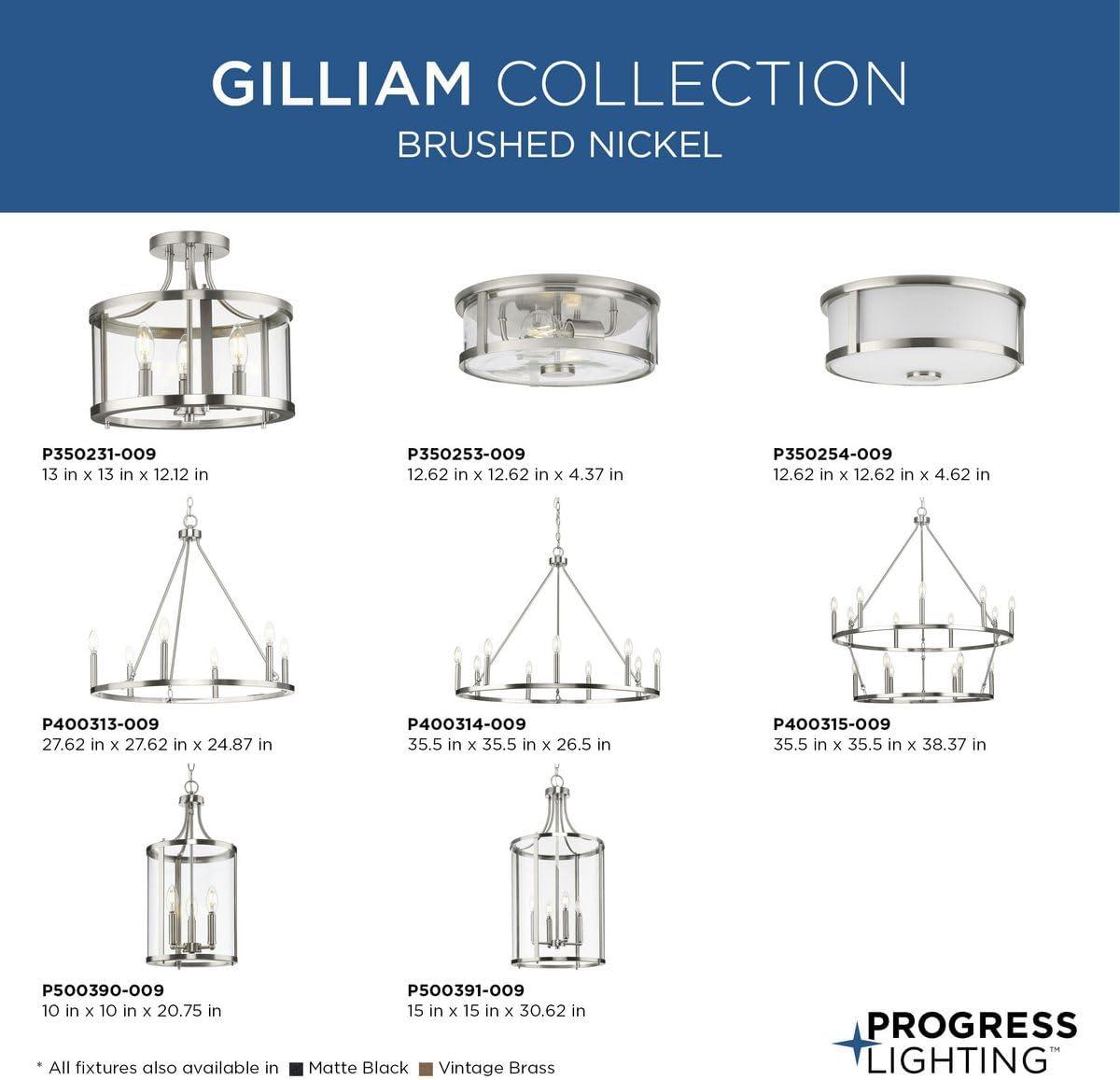 image:imageProgress Lighting P350253009 Gilliam 1258 in TwoLight Brushed Nickel Flush Mount with Clear Glass ShadeBrushed Nickel