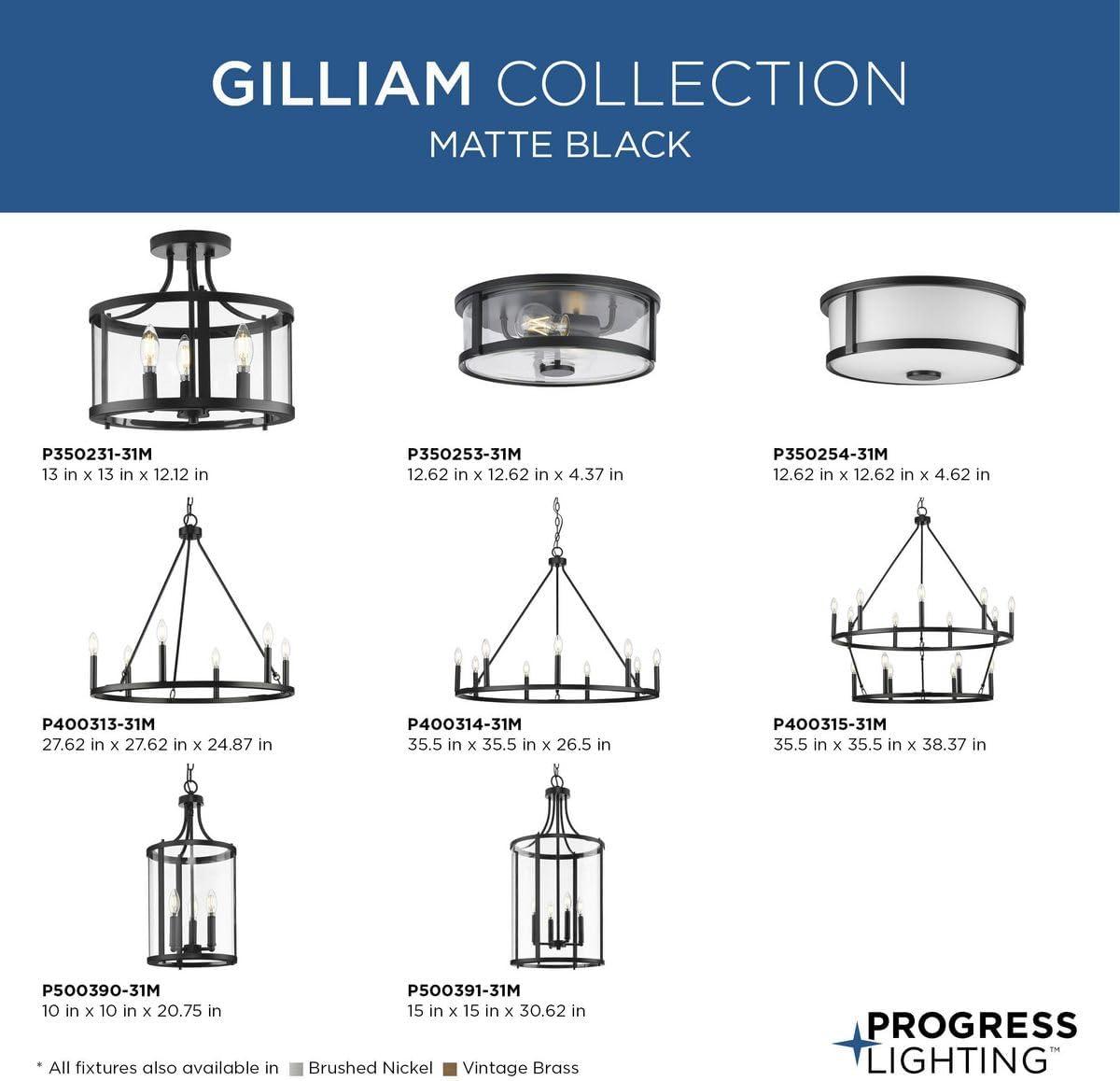 image:imageProgress Lighting P350253009 Gilliam 1258 in TwoLight Brushed Nickel Flush Mount with Clear Glass ShadeMatte Black
