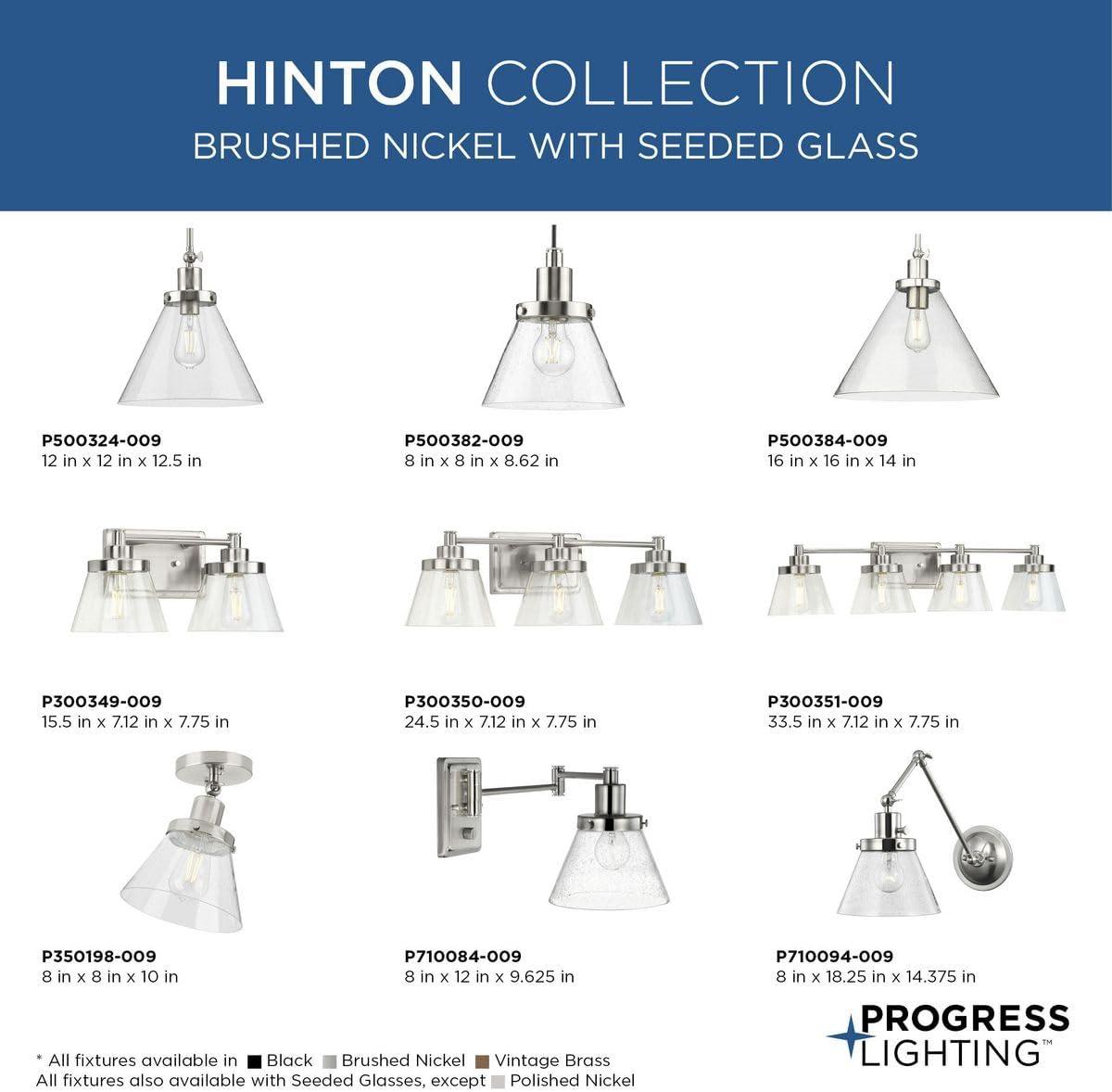 image:imageProgress Lighting P500382009 Hinton Collection 8 in OneLight Brushed Nickel Pendant with Clear Seeded Glass Shade