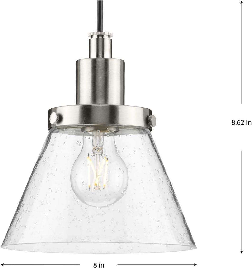 image:imageProgress Lighting P500382009 Hinton Collection 8 in OneLight Brushed Nickel Pendant with Clear Seeded Glass Shade