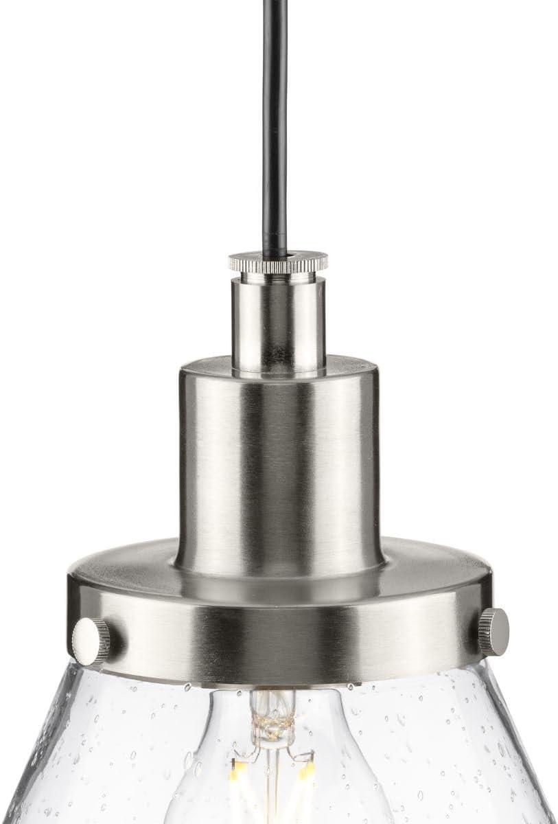 image:imageProgress Lighting P500382009 Hinton Collection 8 in OneLight Brushed Nickel Pendant with Clear Seeded Glass Shade
