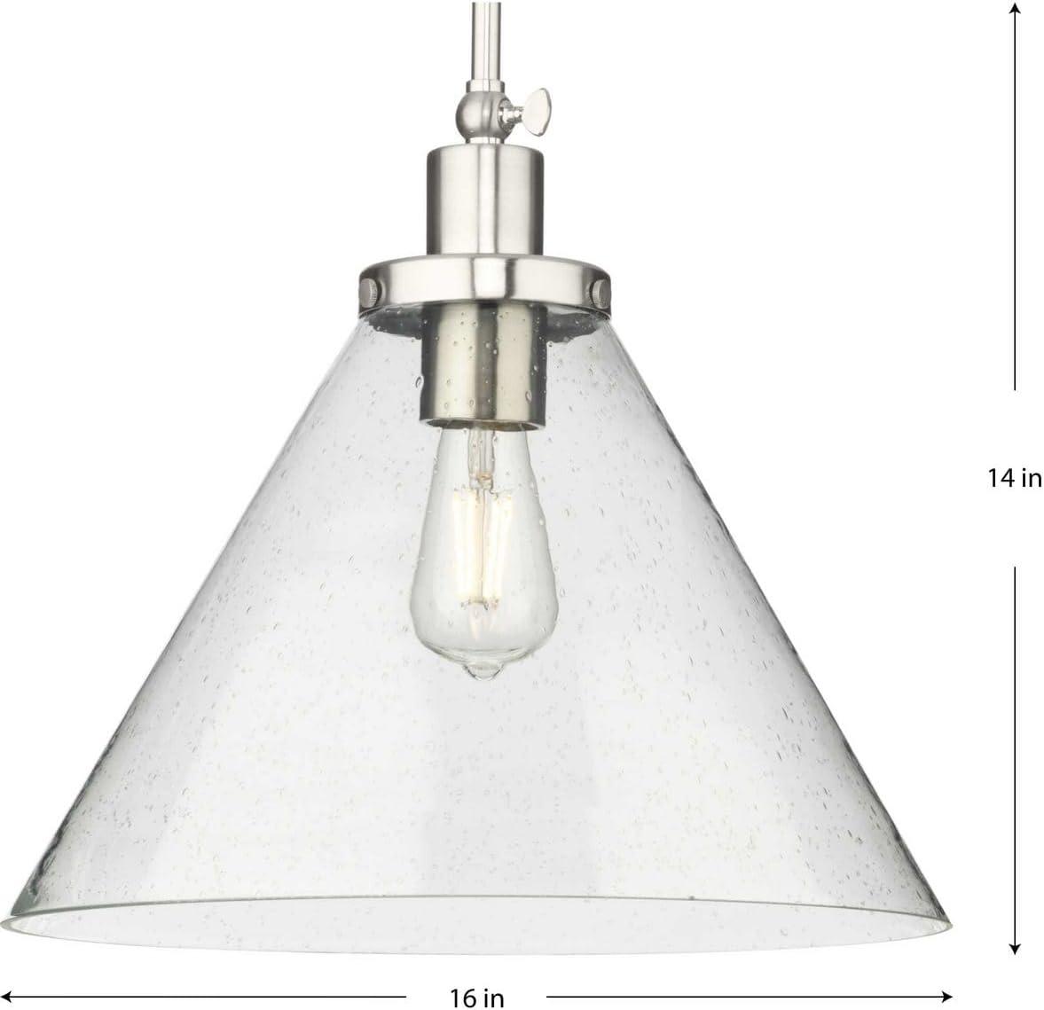 image:imageProgress Lighting P500384009 Hinton Collection 16 in OneLight Brushed Nickel Pendant with Clear Seeded Glass Shade