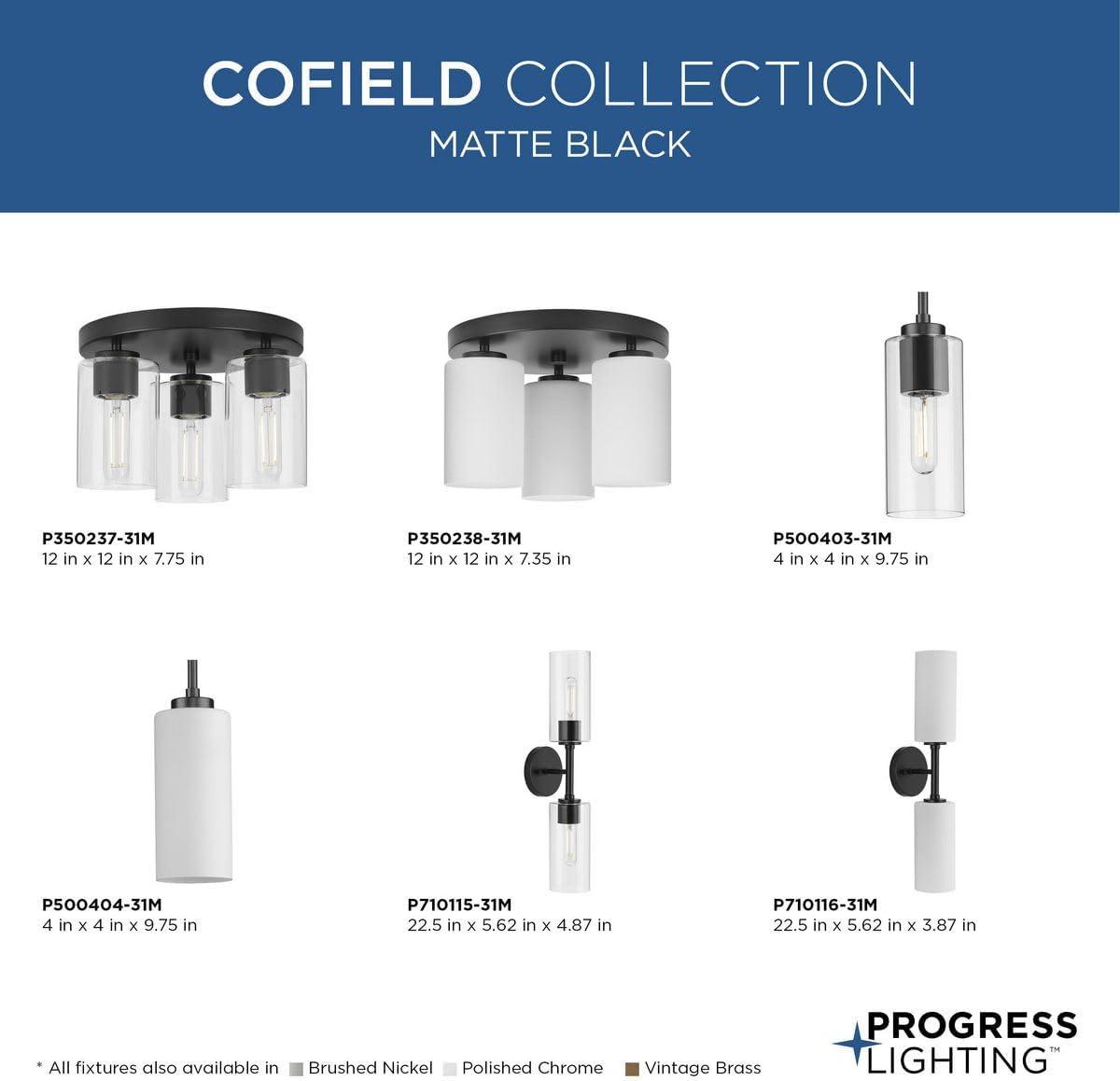 image:imageProgress Lighting P50040431M Cofield Collection 4 in OneLight Matte Black Transitional Pendant with Etched White Glass Shade