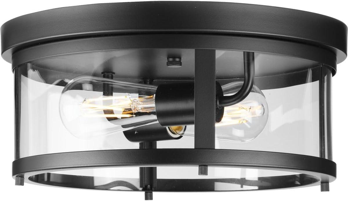 image:imageProgress Lighting P55002131M Gunther 12625 in TwoLight Matte Black Flush Mount Light with Clear Glass ShadePolished Chrome