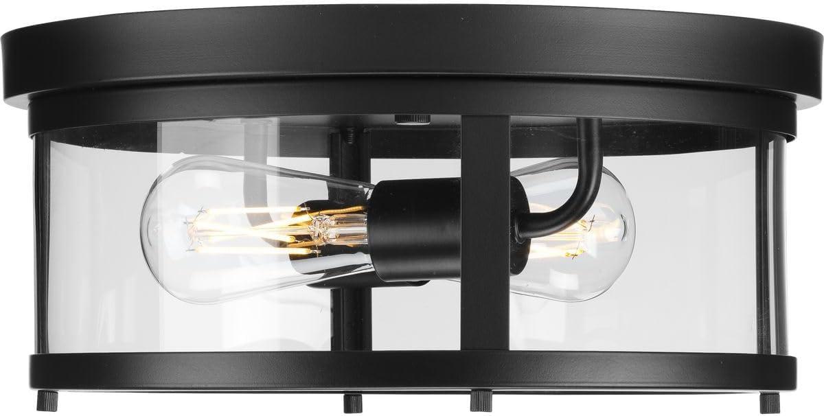 image:imageProgress Lighting P55002131M Gunther 12625 in TwoLight Matte Black Flush Mount Light with Clear Glass ShadePolished Chrome