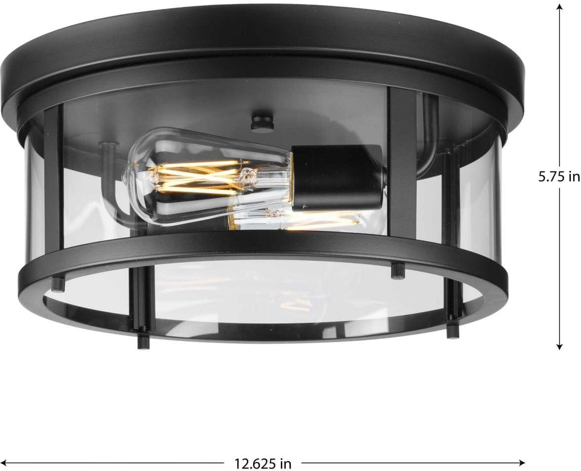 image:imageProgress Lighting P55002131M Gunther 12625 in TwoLight Matte Black Flush Mount Light with Clear Glass ShadePolished Chrome