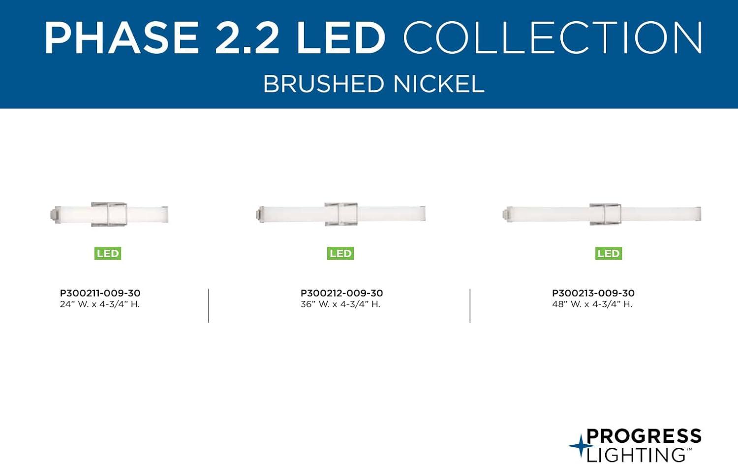image:imageProgress Lighting Phase 22 LED Collection 24 White Shade Modern Bath Vanity Light Brushed Nickel