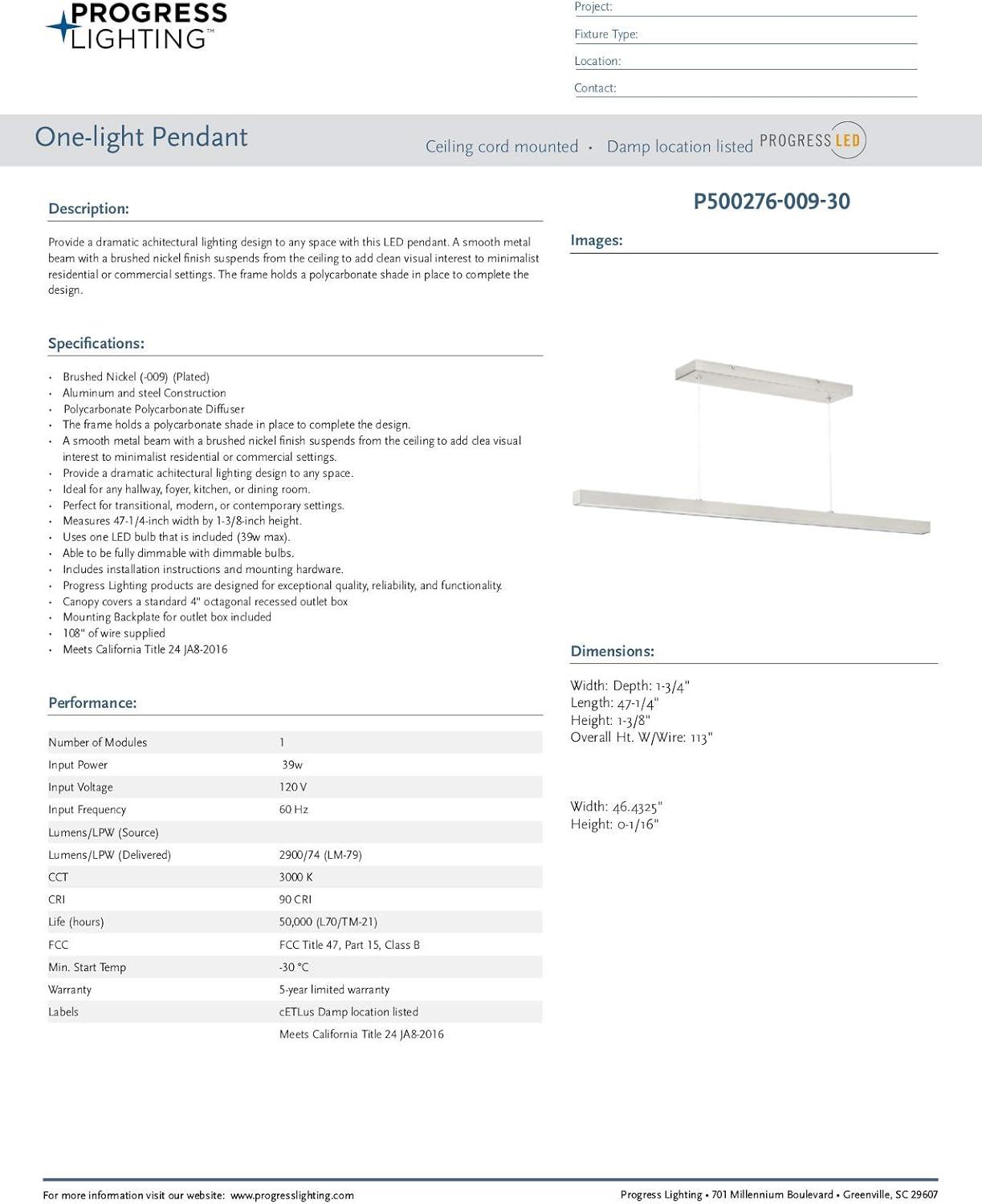 image:imageProgress Lighting Planck LED Collection White Shade Modern Pendant Light Matte Black 138x4725x175Nickel