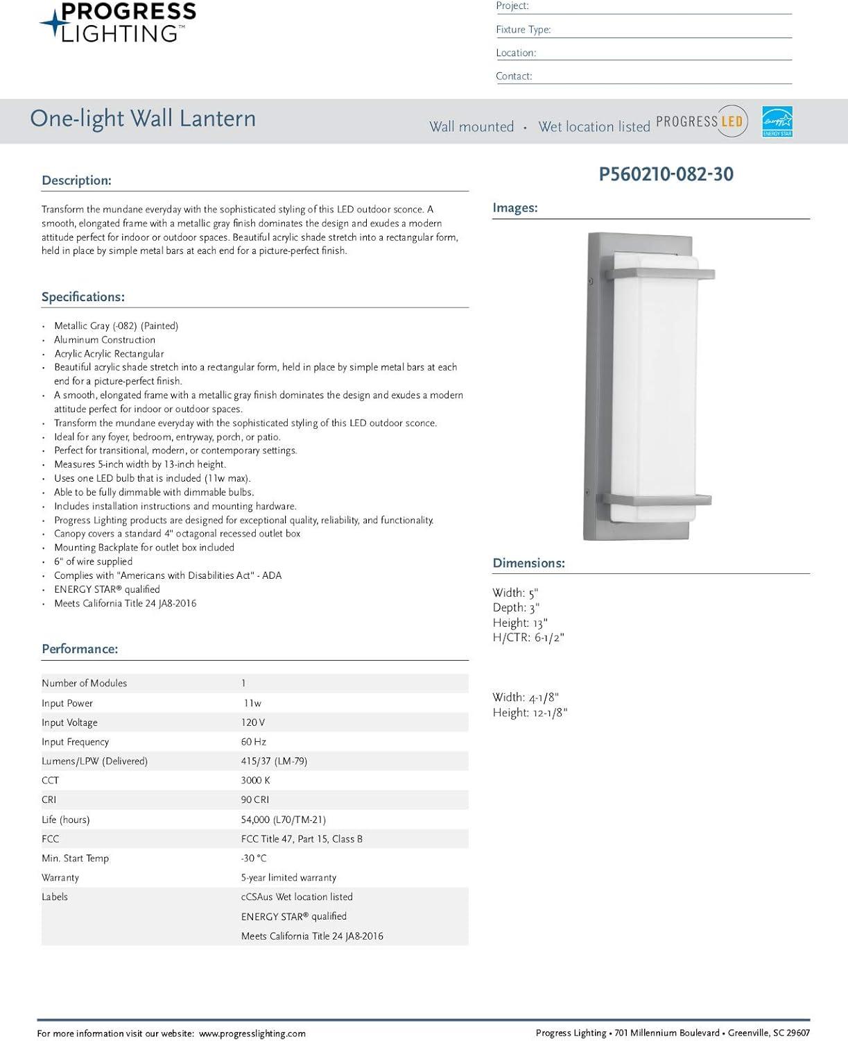 image:imageProgress Lighting Z1080 LED Collection 1Light White Acrylic Shade Modern Outdoor Small Wall Sconce Light Metallic Gray