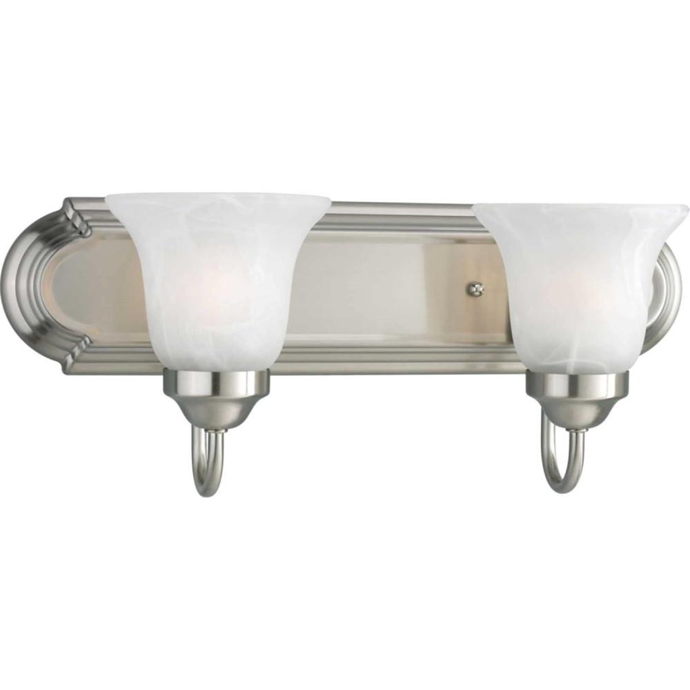 image:imageProgress Lighting 1 Light Bathroom Vanity Light Modern Bath Lighting Fixture with White Glass Shade for Over the Mirror Alabaster Glass Collection Reversible Mounting Brushed Nickel P3051092Light